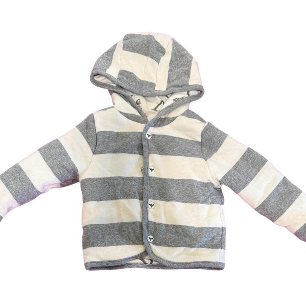 Burt's Bees Baby Gray and Cream Striped Hoodie